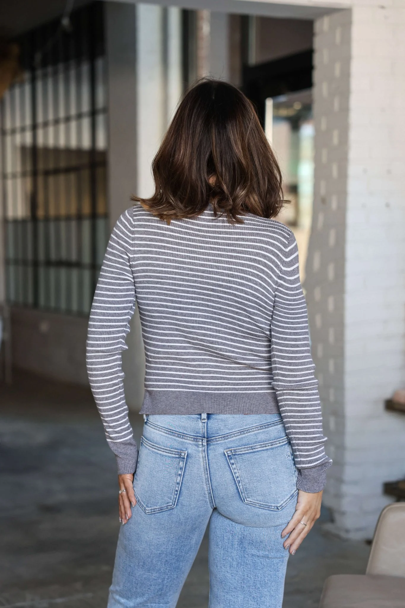 Chelsea Grey and White Striped Sweater-FINAL SALE - Image 6