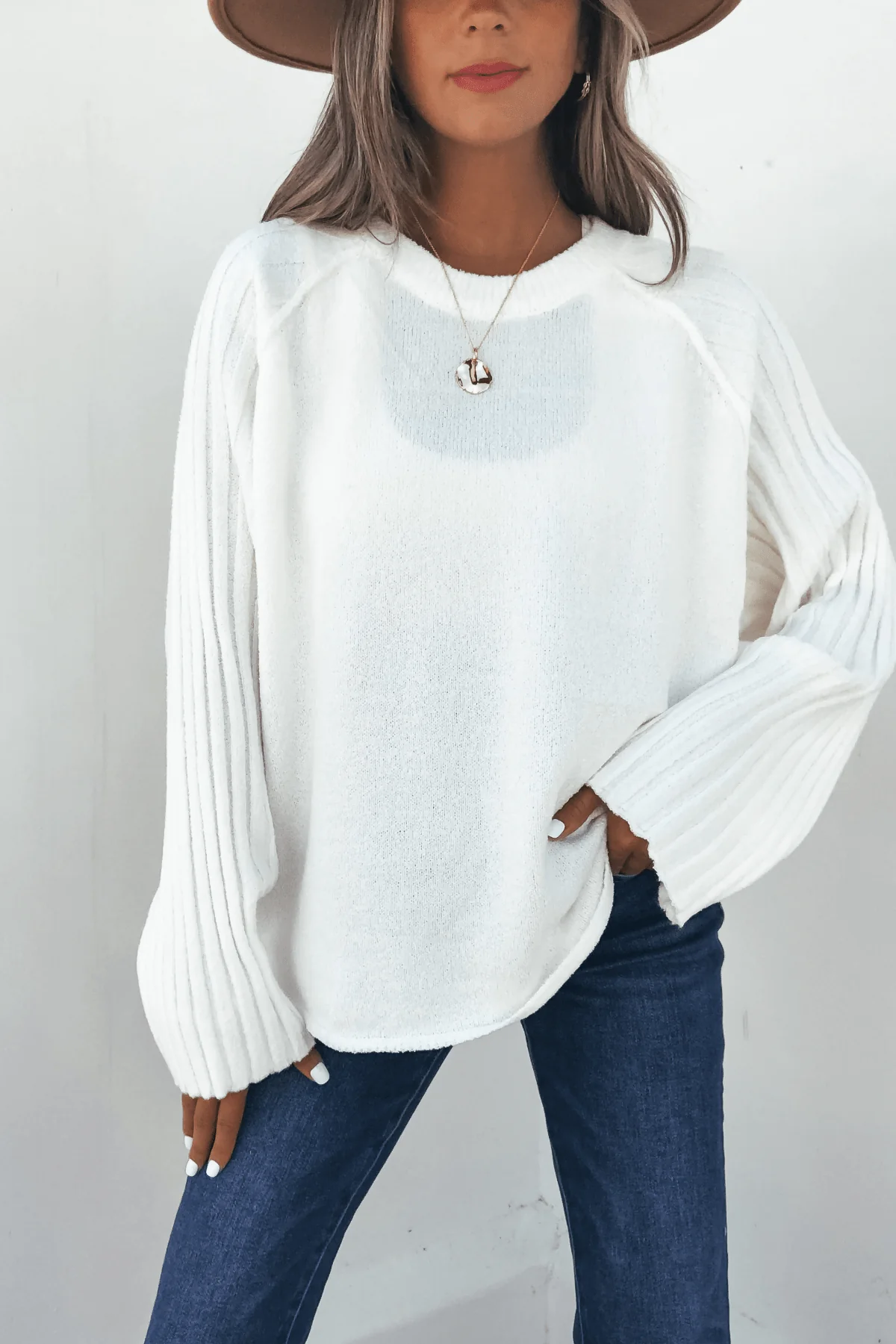 Cream Raglan Sleeve Textured Sweater - FINAL SALE - Image 4